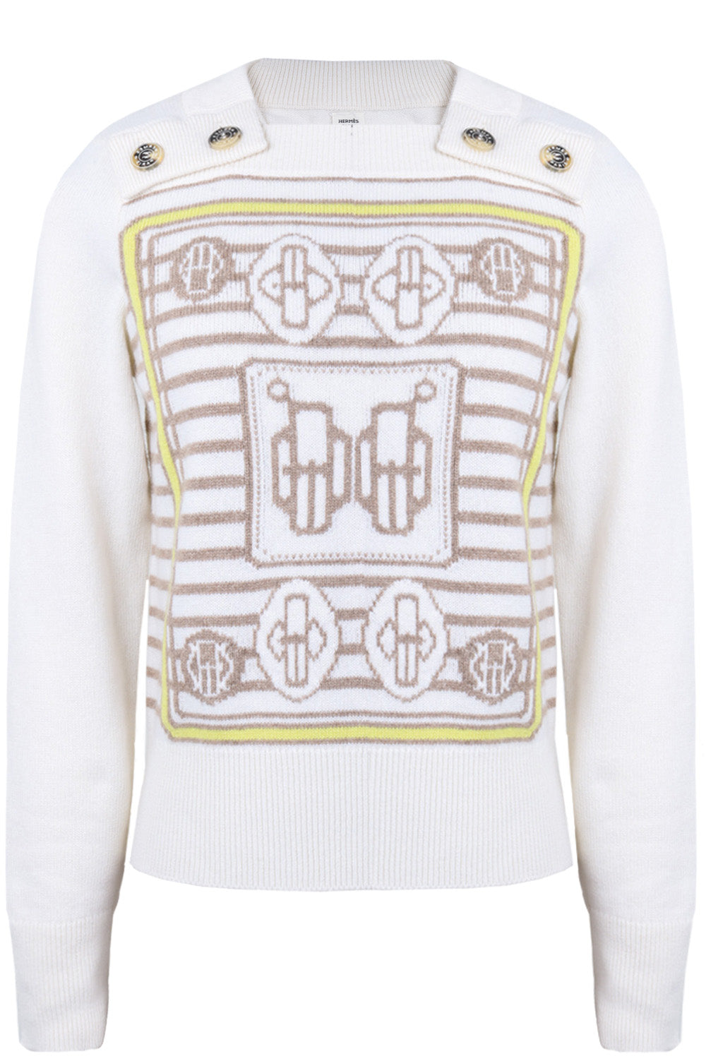 HERMÈS Pullover Offwhite Beige and Yellow