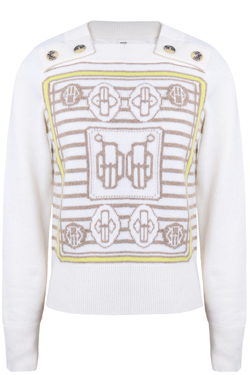 HERMÈS Pullover Offwhite Beige and Yellow