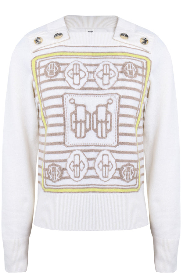 HERMÈS Pullover Offwhite Beige and Yellow