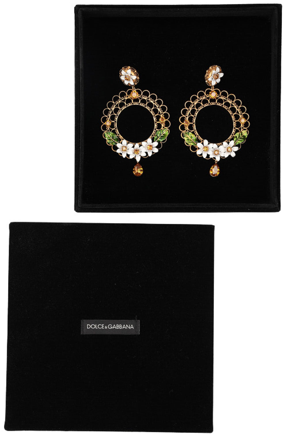 DOLCE&GABBANA Carretto Crystal Flower Earrings Gold