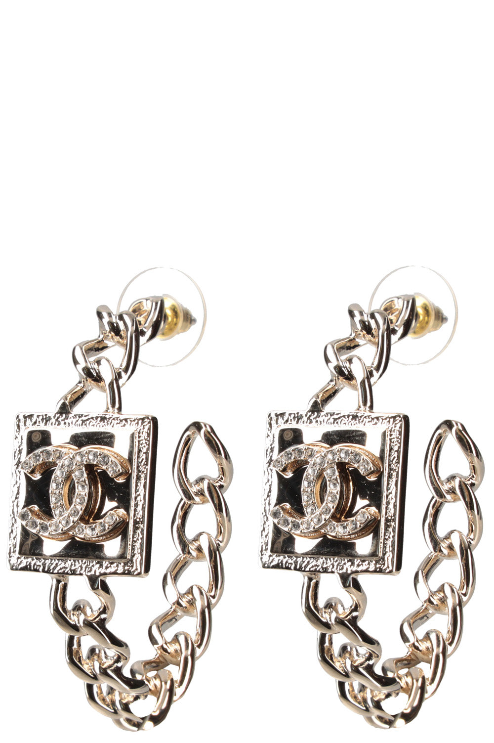 CHANEL Hoop Earrings CC Champagne Gold B23