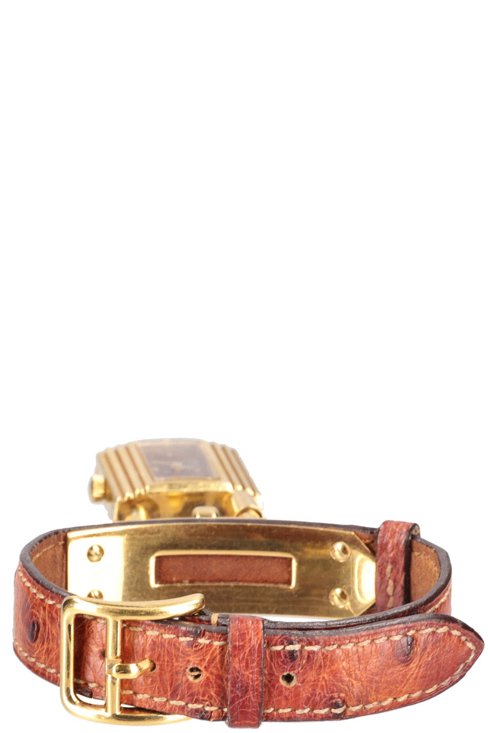 HERMÈS Montre Kelly Plaqué Watch Ostrich Gold