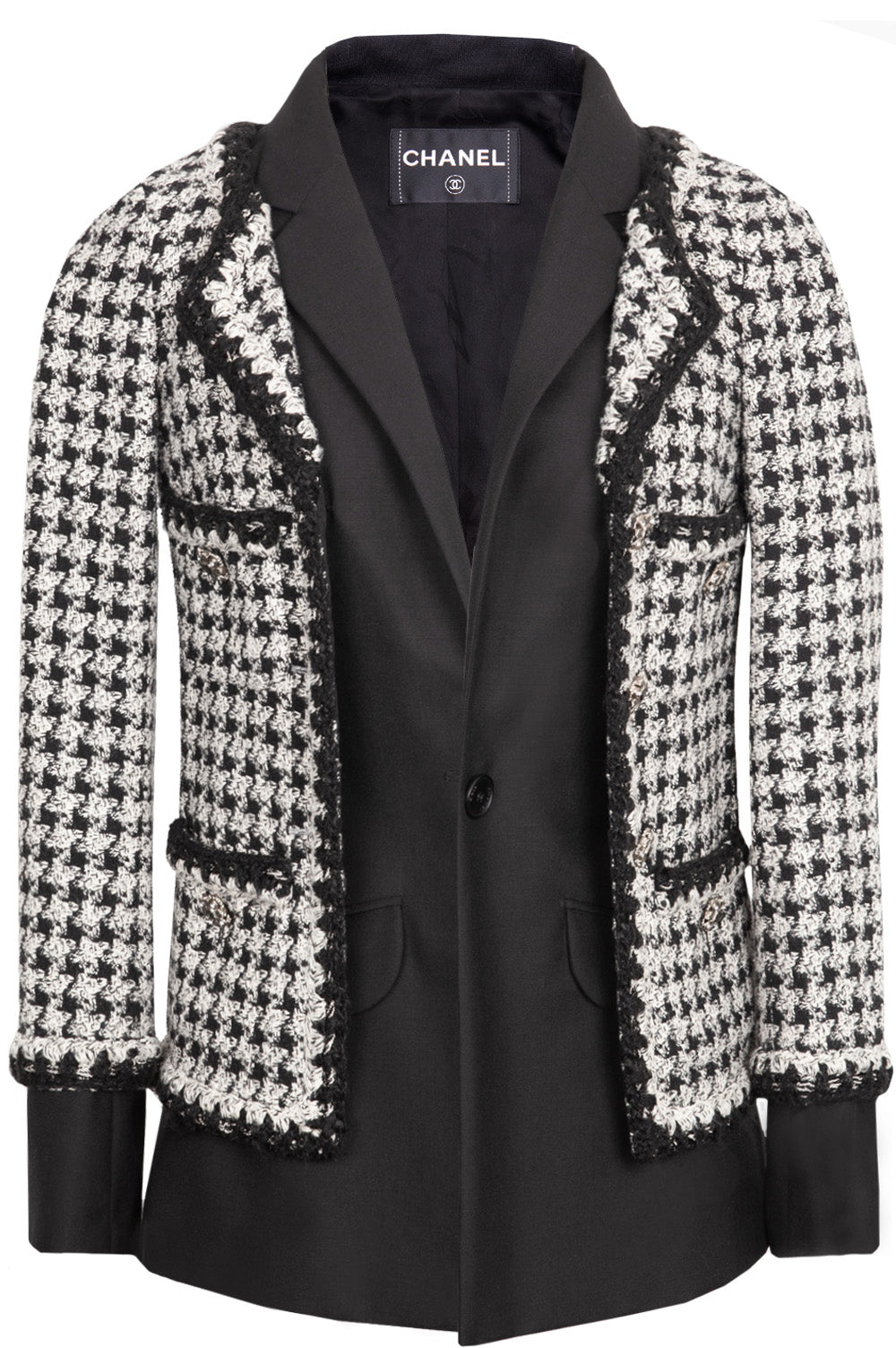 CHANEL Layered Jacket Tweed Houndstooth