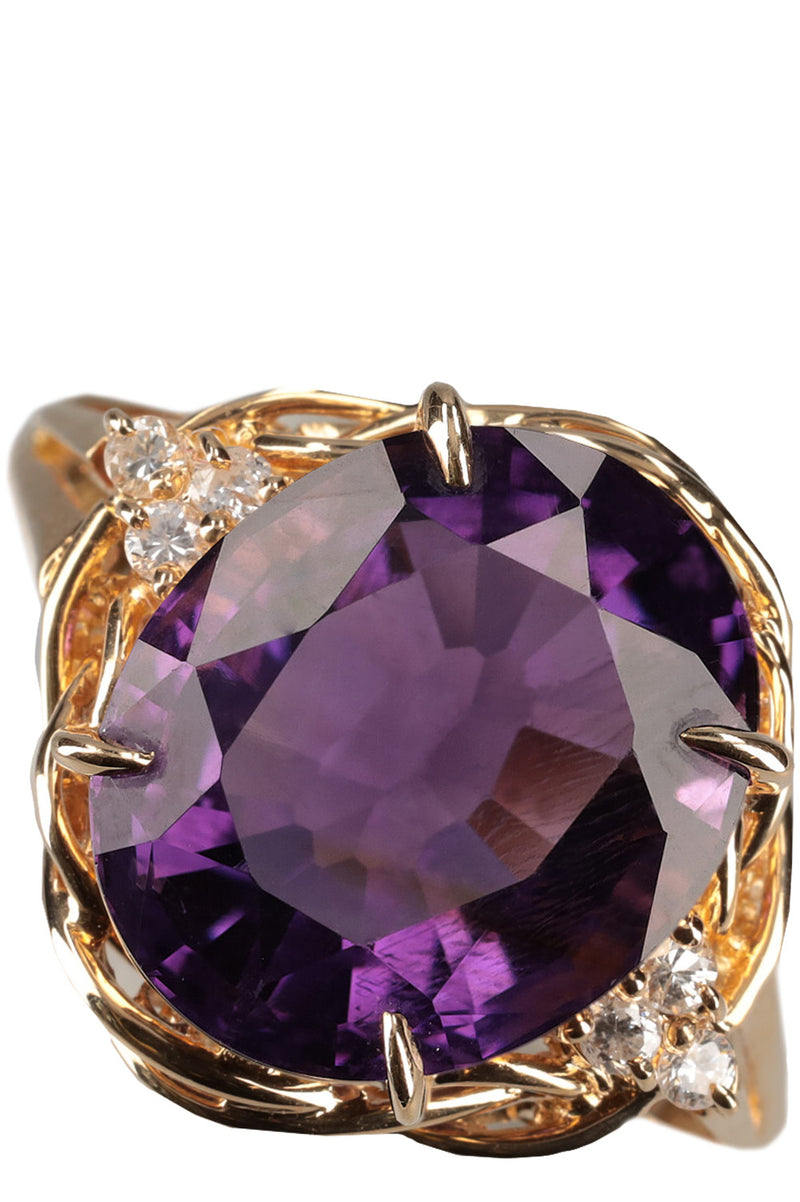 VINTAGE Ring Amethyst Diamonds Gold