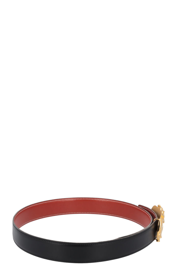 HERMÈS Belt Leather Black with Elephant Buckle