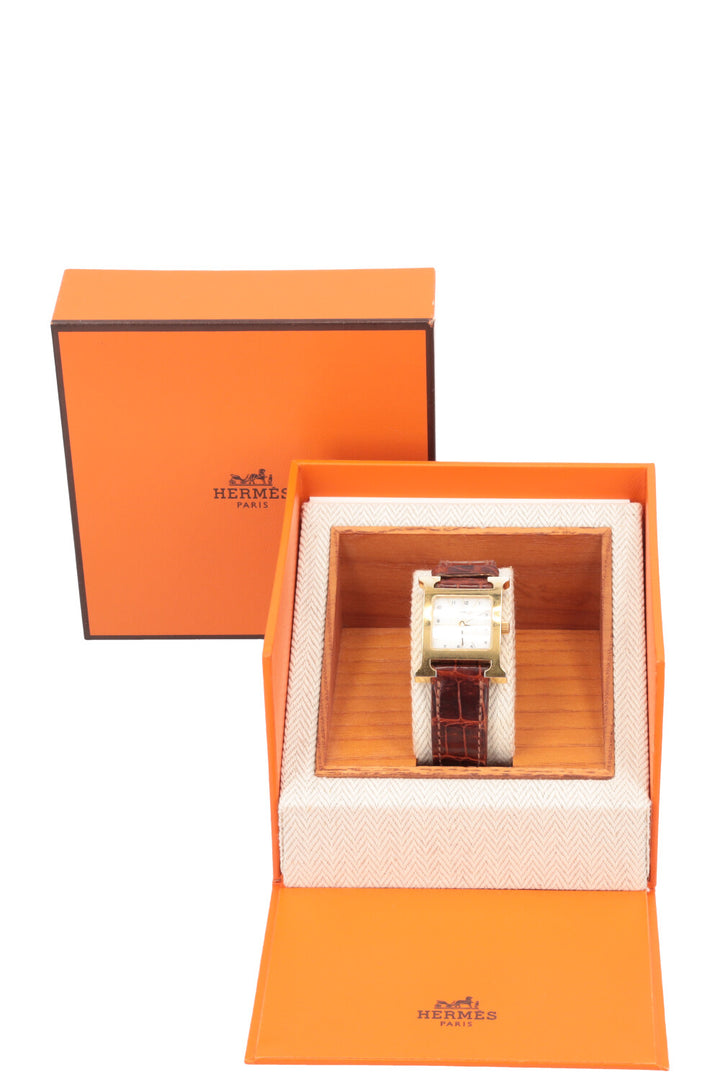 HERMÈS H Petite Watch Crocodile Gold