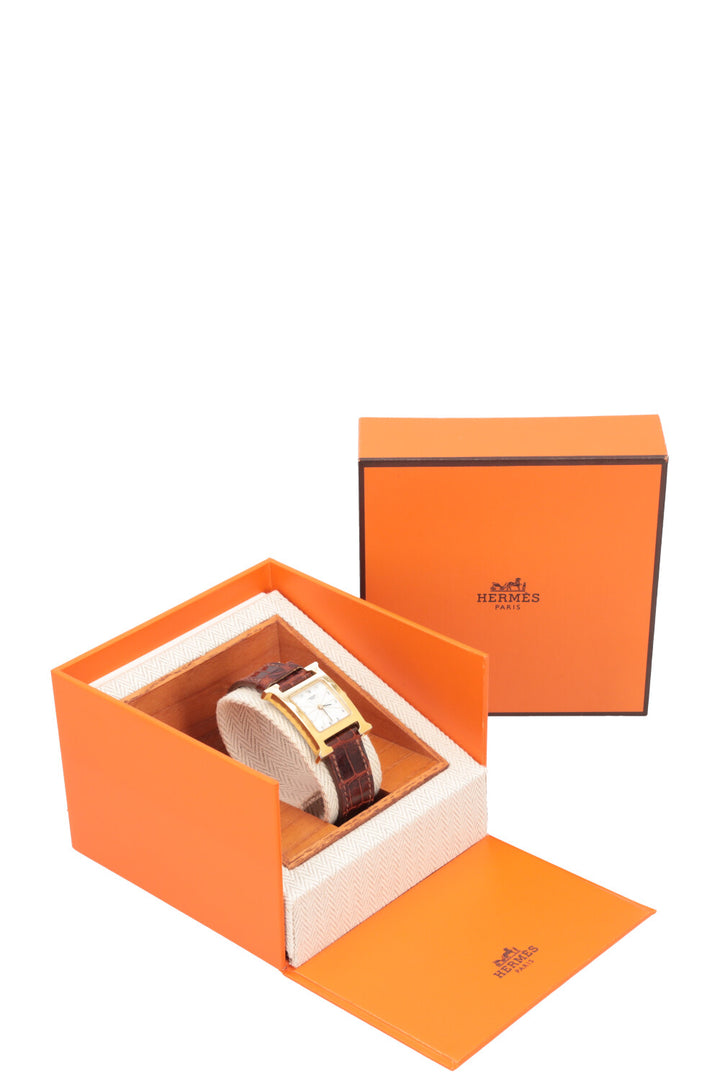 HERMÈS H Petite Watch Crocodile Gold