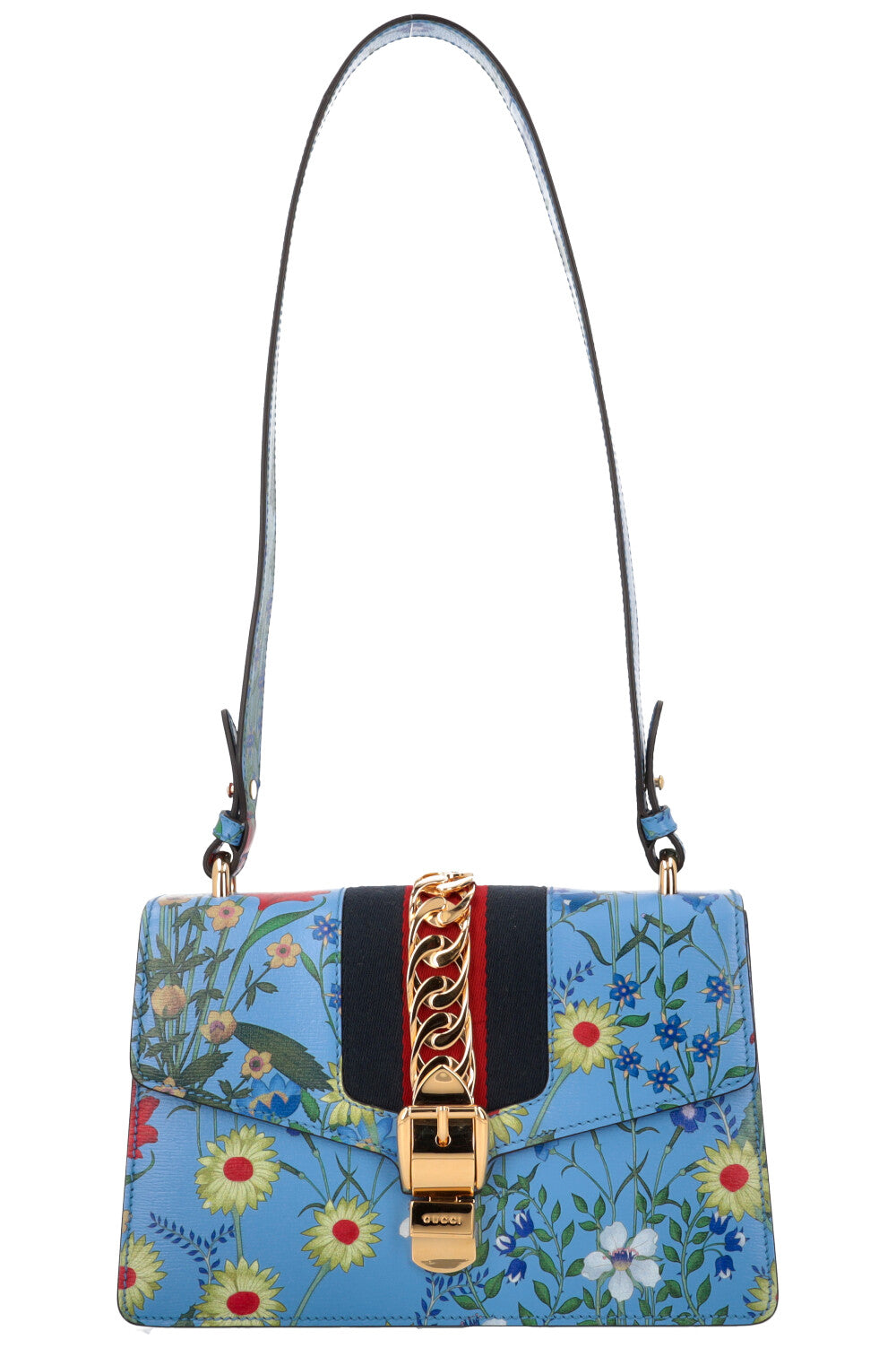 GUCCI Floral Mini Web Sylvie Shoulder Bag Blue