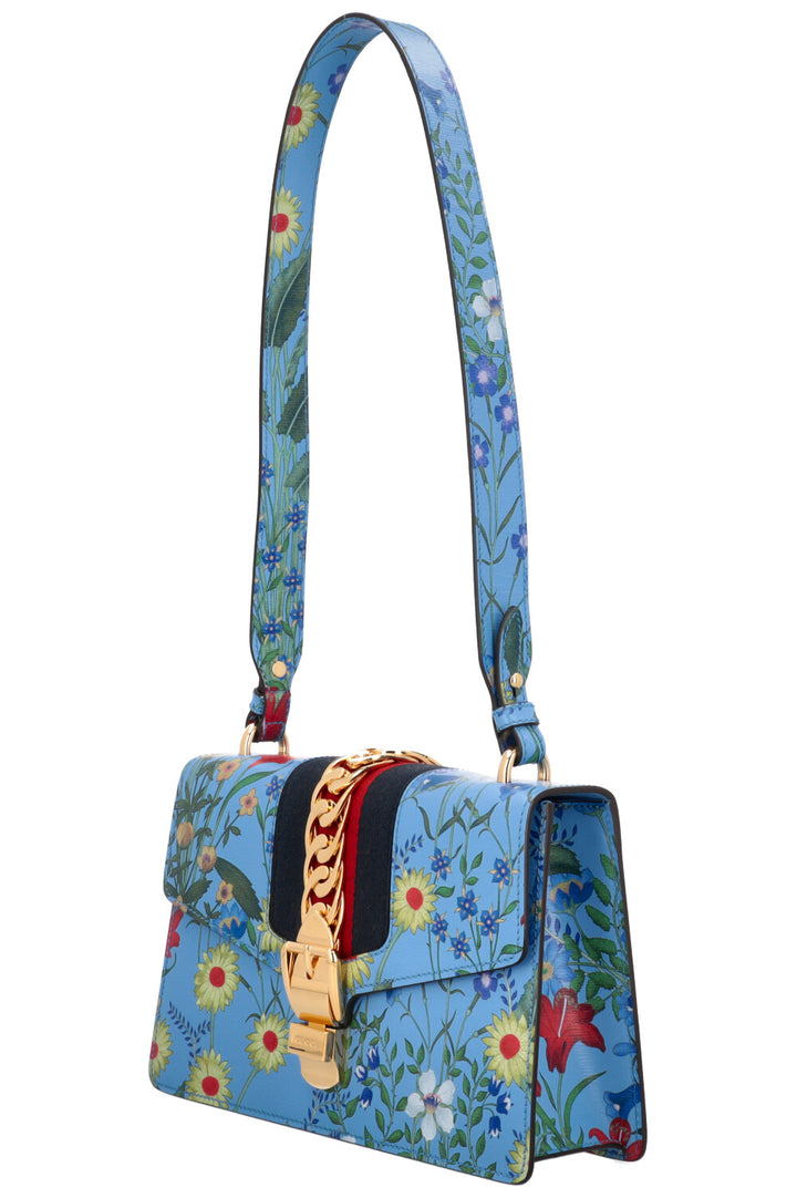 GUCCI Floral Mini Web Sylvie Shoulder Bag Blue