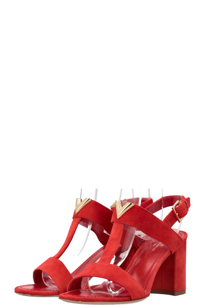 LOUIS VUITTON Essential V Sandals Suede Red