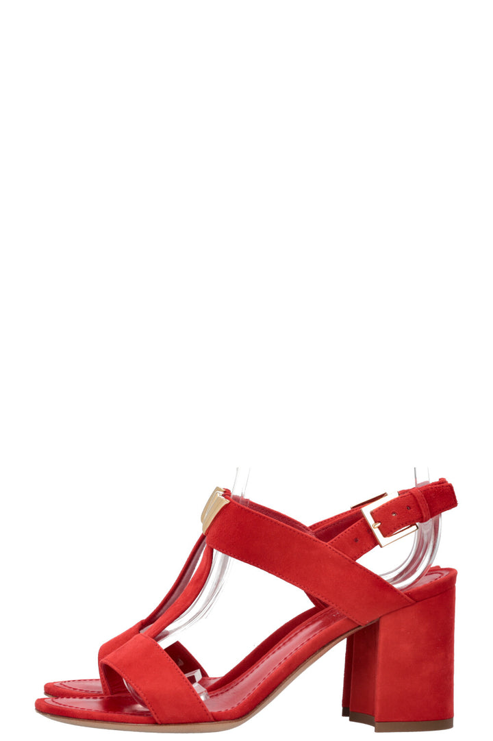 LOUIS VUITTON Essential V Sandals Suede Red