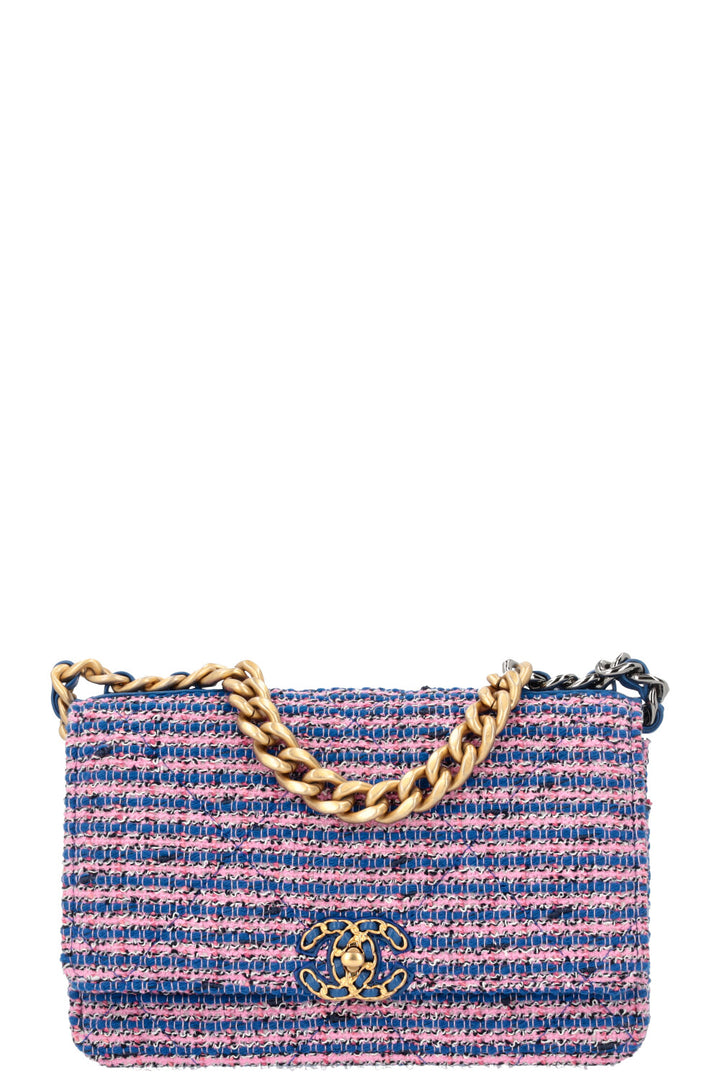 CHANEL 19 WOC Tweed Blue Pink