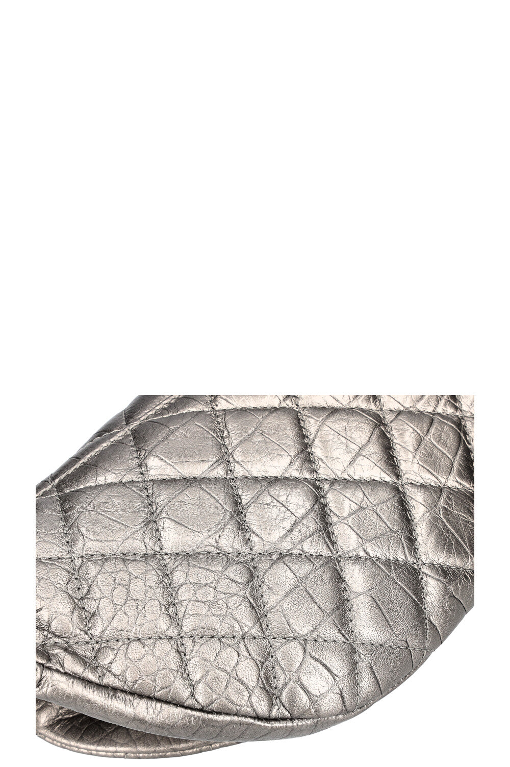 CHANEL Belt Bag Croc Embossed Metallic Silver