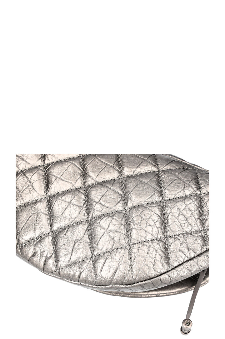 CHANEL Belt Bag Croc Embossed Metallic Silver