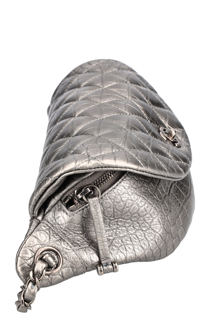 CHANEL Belt Bag Croc Embossed Metallic Silver