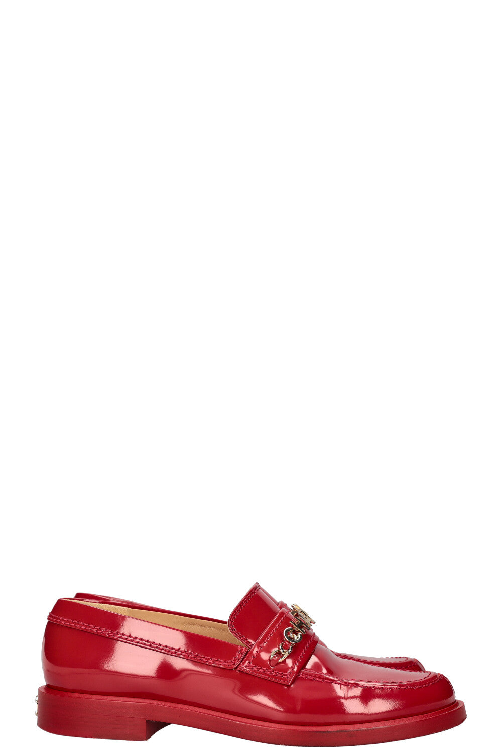CHANEL Logo Loafers Red Patent