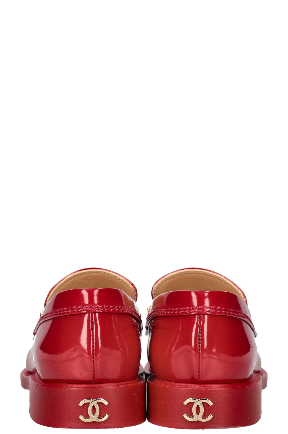 CHANEL Logo Loafers Red Patent