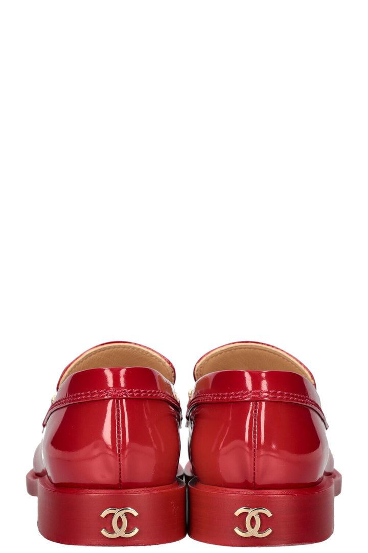 CHANEL Logo Loafers Red Patent