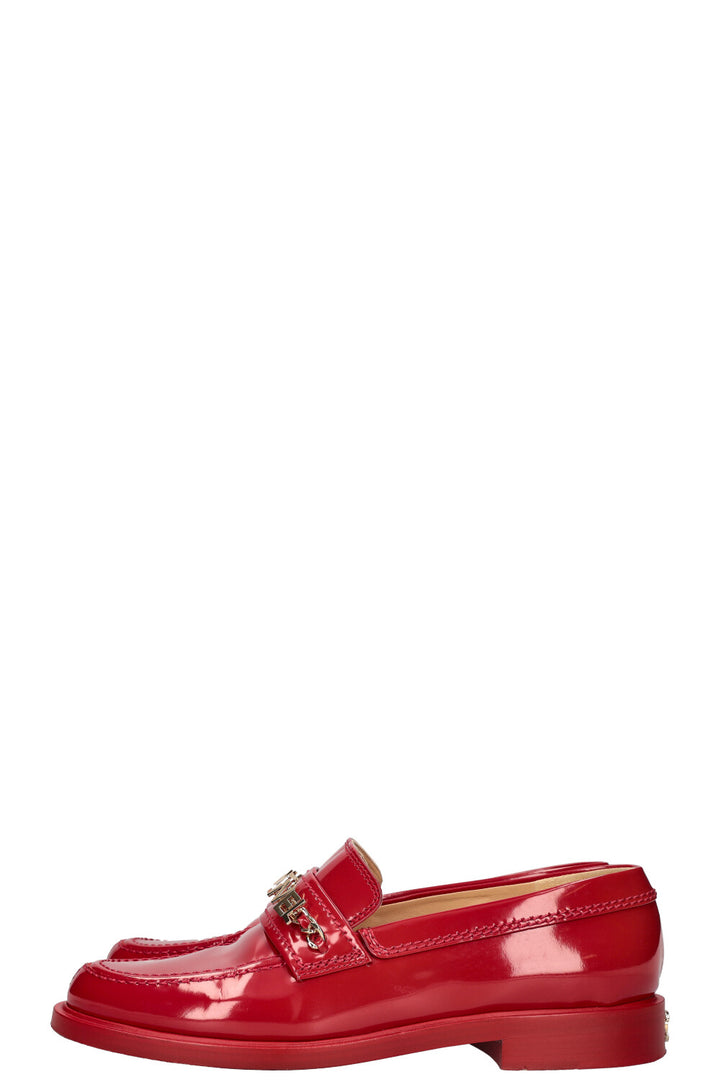 CHANEL Logo Loafers Red Patent