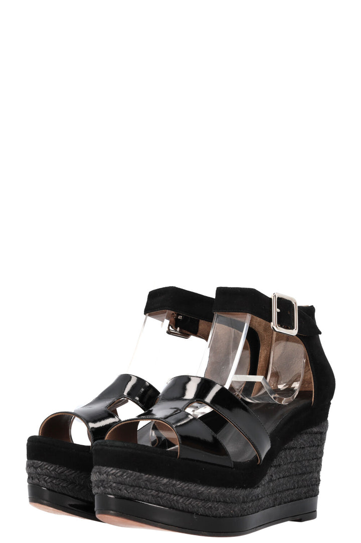 HERMÈS Ilana Espadrilles Patent Suede Black