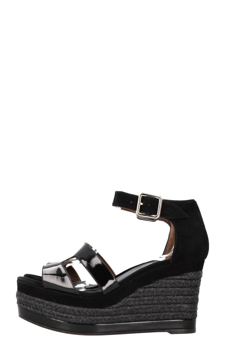 HERMÈS Ilana Espadrilles Patent Suede Black