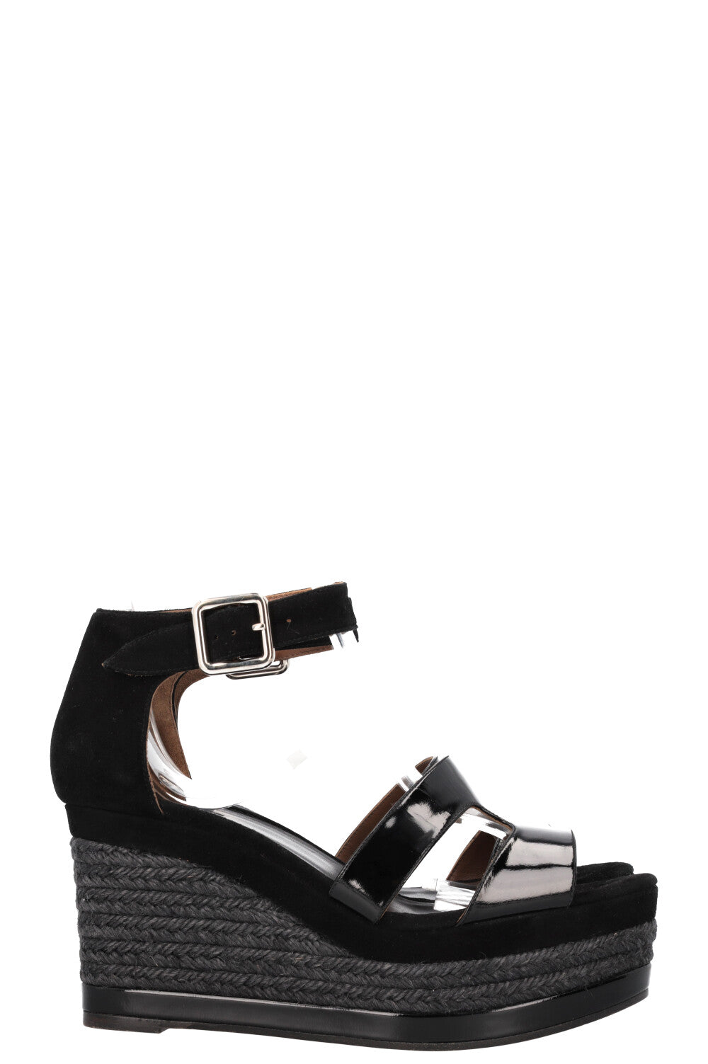 HERMÈS Ilana Espadrilles Patent Suede Black
