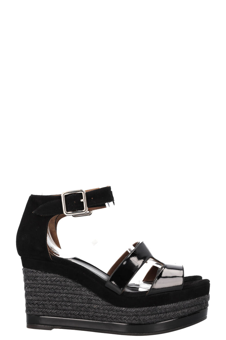 HERMÈS Ilana Espadrilles Patent Suede Black
