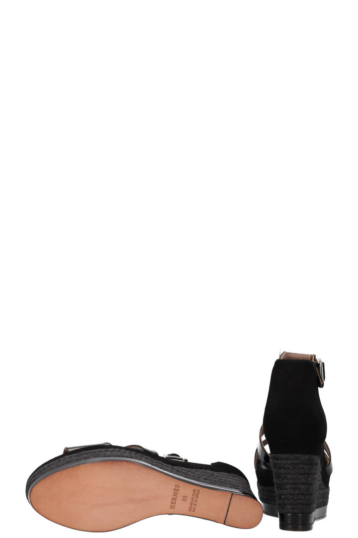 HERMÈS Ilana Espadrilles Patent Suede Black