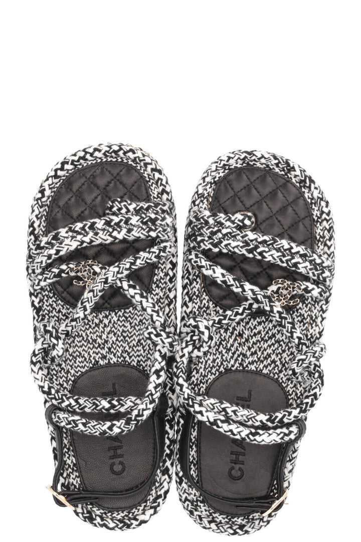 CHANEL Rope Sandals Black White