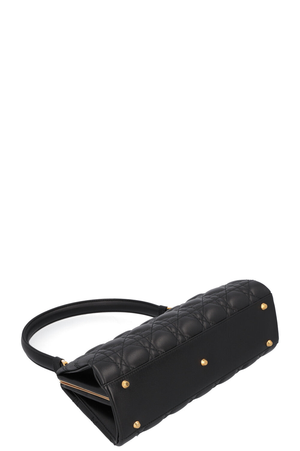 CHRISTIAN DIOR Caro Cannage Frame Bag Black Leather