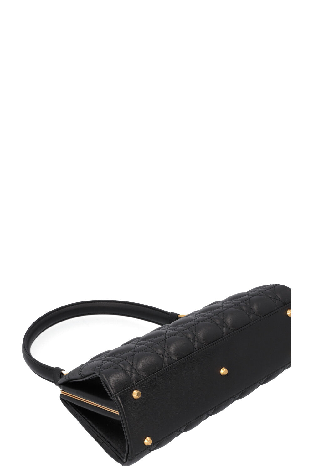 CHRISTIAN DIOR Caro Cannage Frame Bag Black Leather