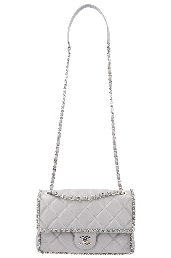 CHANEL Running Chain Bag Calfskin Grey