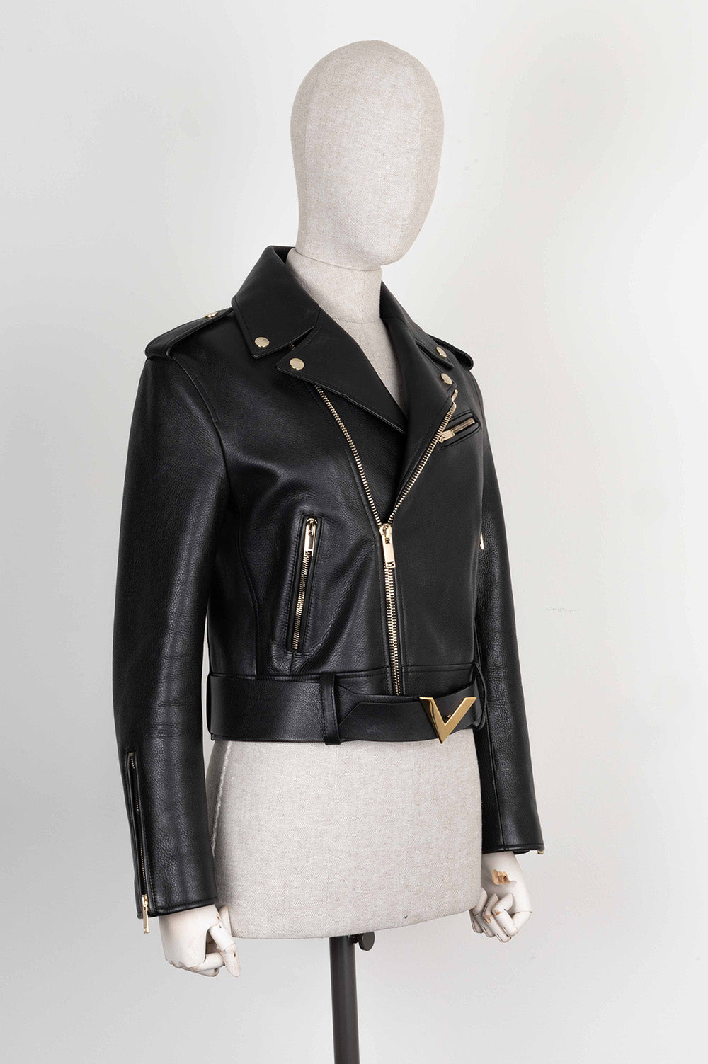 VALENTINO V Logo Biker Leather Jacket Black