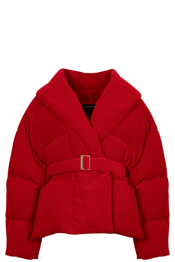 ALEXANDRE VAUTHIER Belted Down Jacket Velvet Red