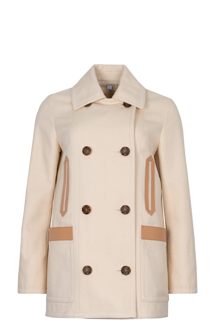 BURBERRY Leather Detail Patch Pocket Jacket Ivory