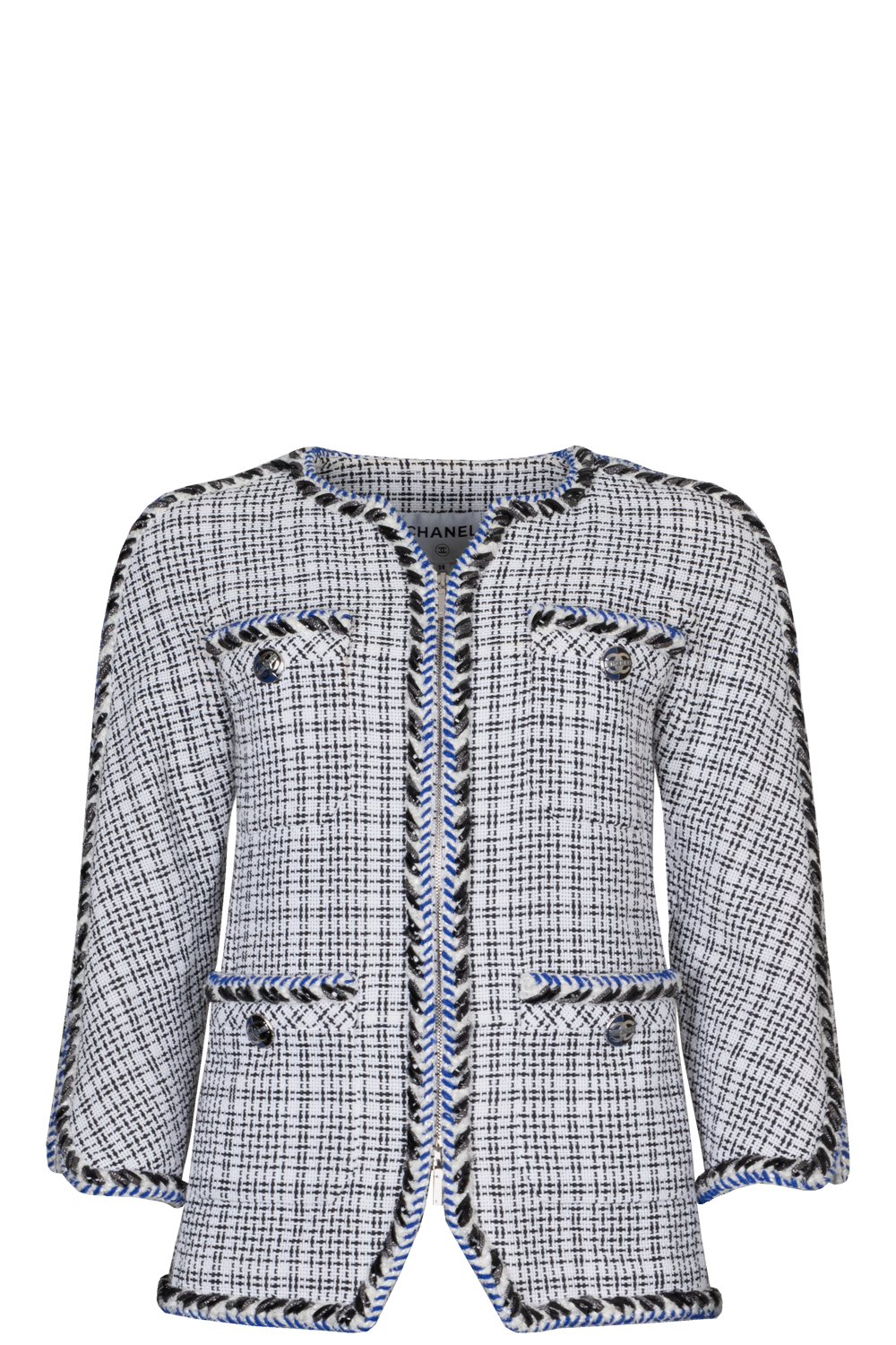 CHANEL 2017 Fantasy Tweed Jacket White Blue Black