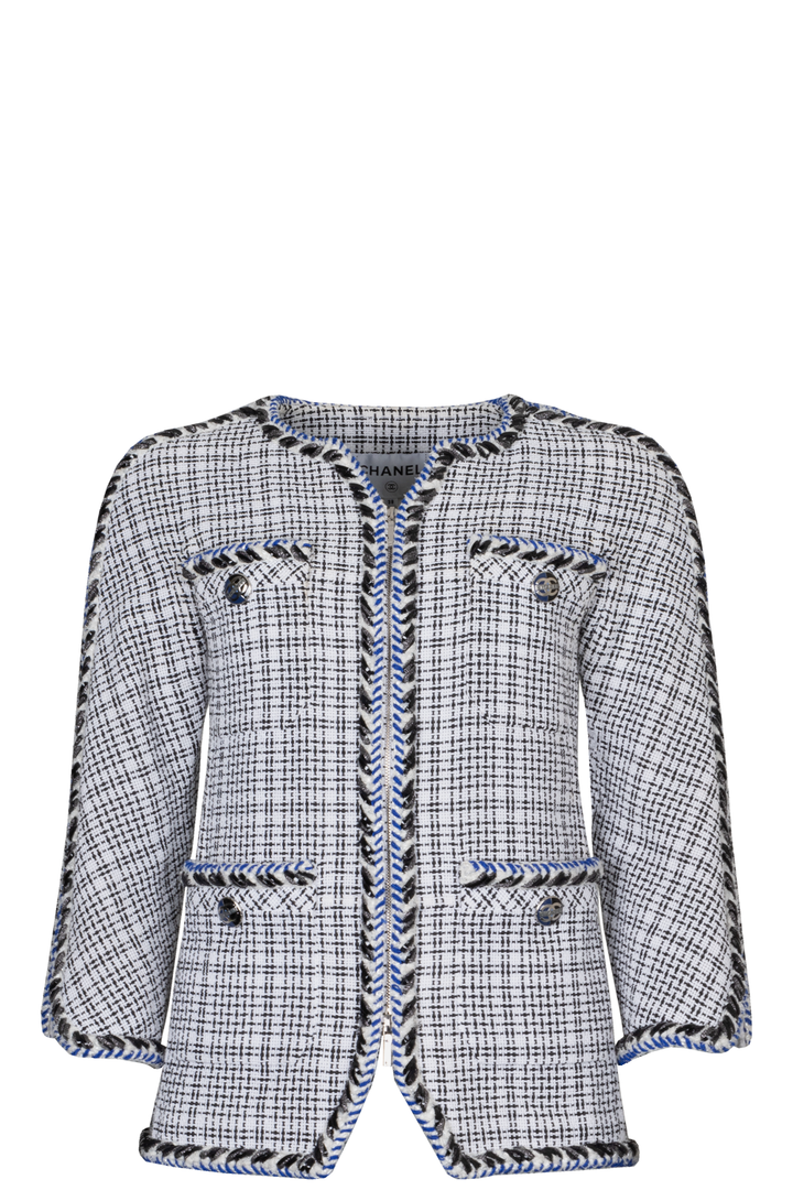 CHANEL 2017 Fantasy Tweed Jacket White Blue Black