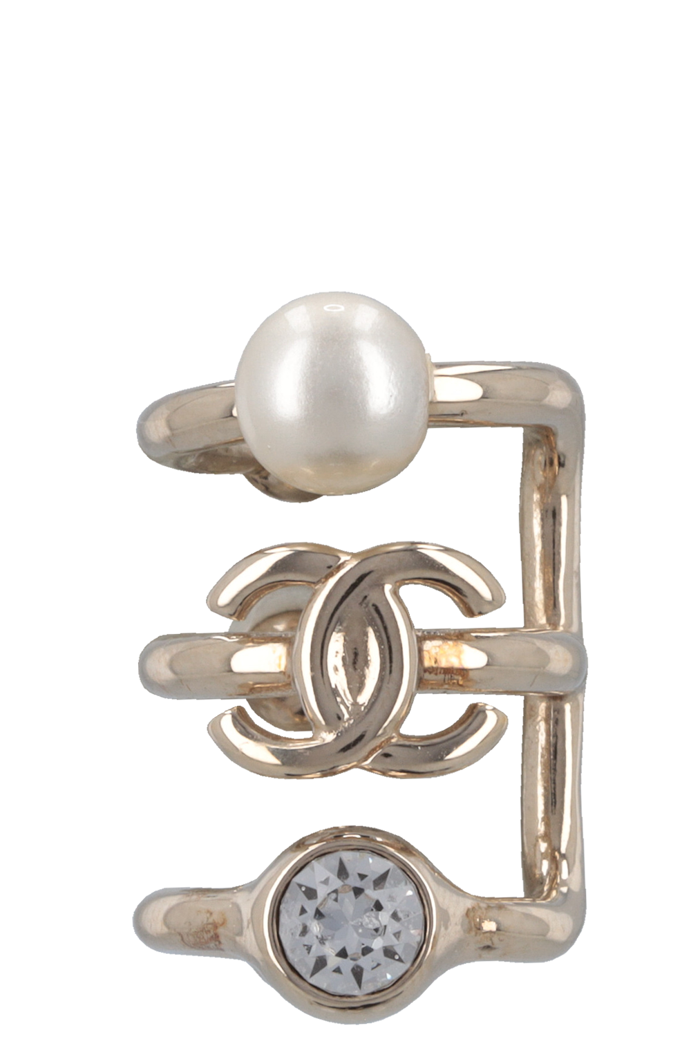 CHANEL 2022 CC Pearl Crystal Ear Cuff Gold