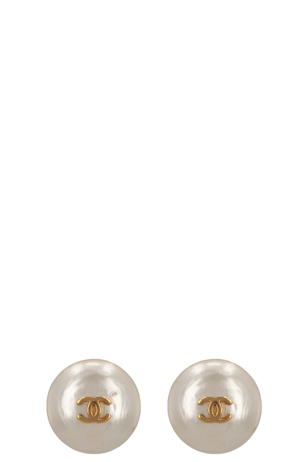 CHANEL CC Pearl Ear Clips Gold