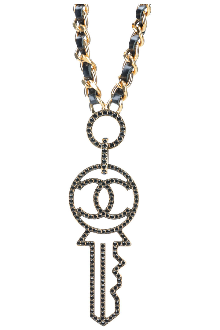 CHANEL CC Key Necklace with Black Crystals