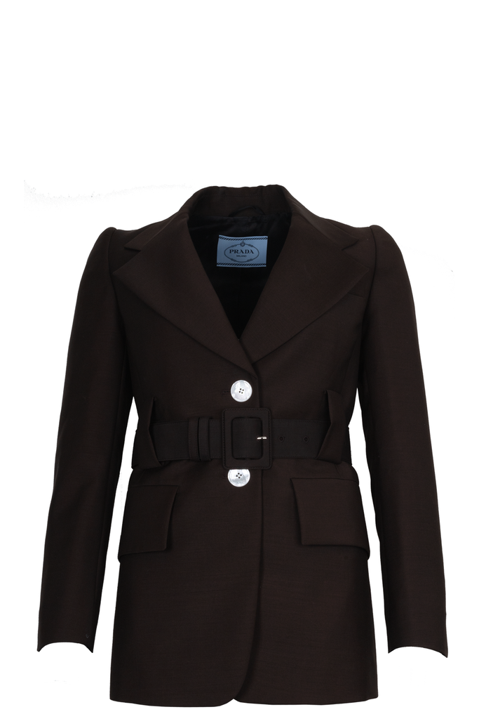PRADA Belted Blazer Jacket Brown Mohair – REAWAKE PRADA Belted Blazer Jacket Brown Mohair – REAWAKE
