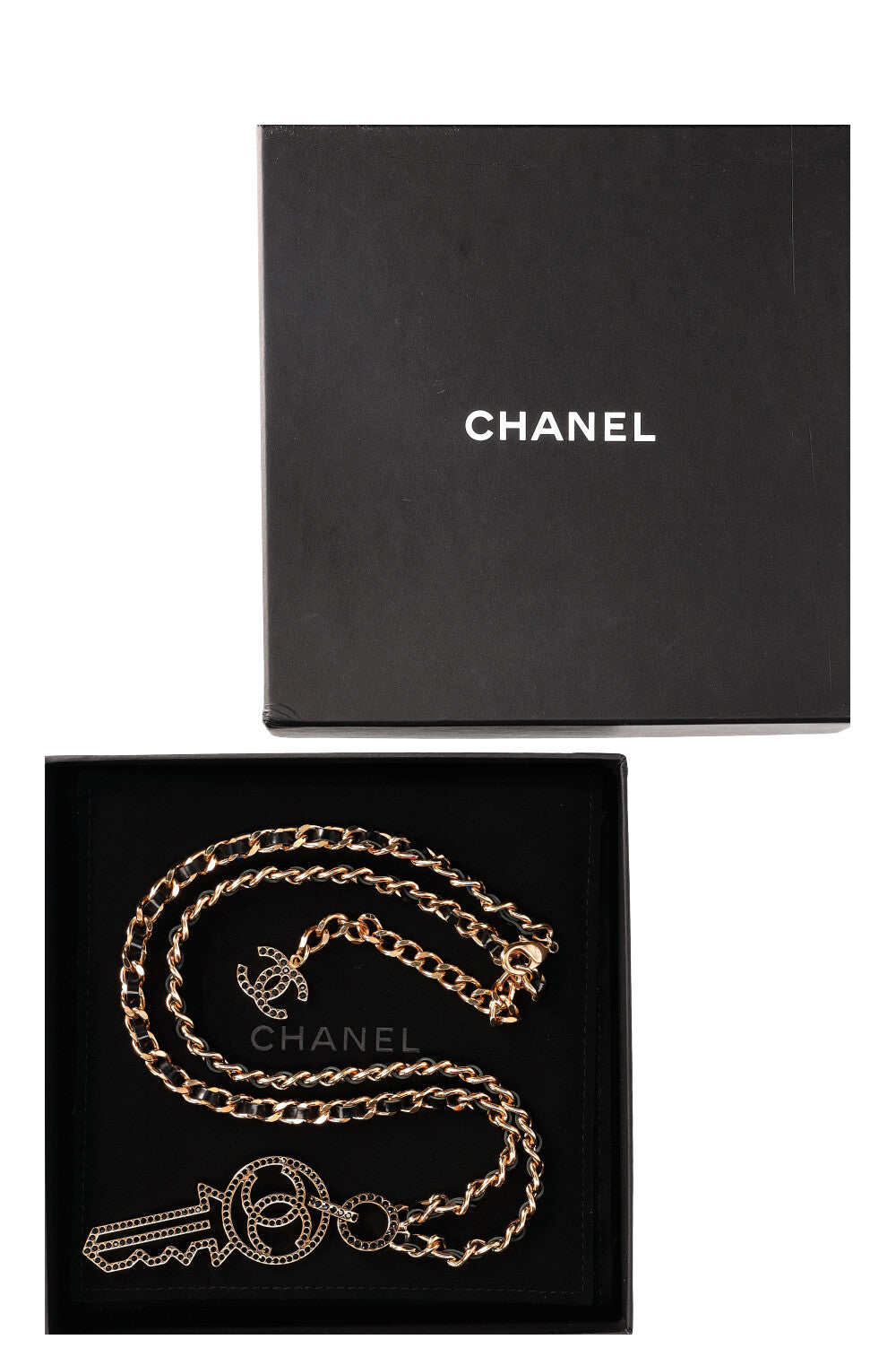 CHANEL CC Key Necklace with Black Crystals