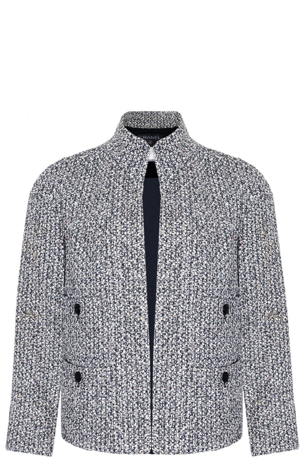 CHANEL Tweed Jacket Blue White