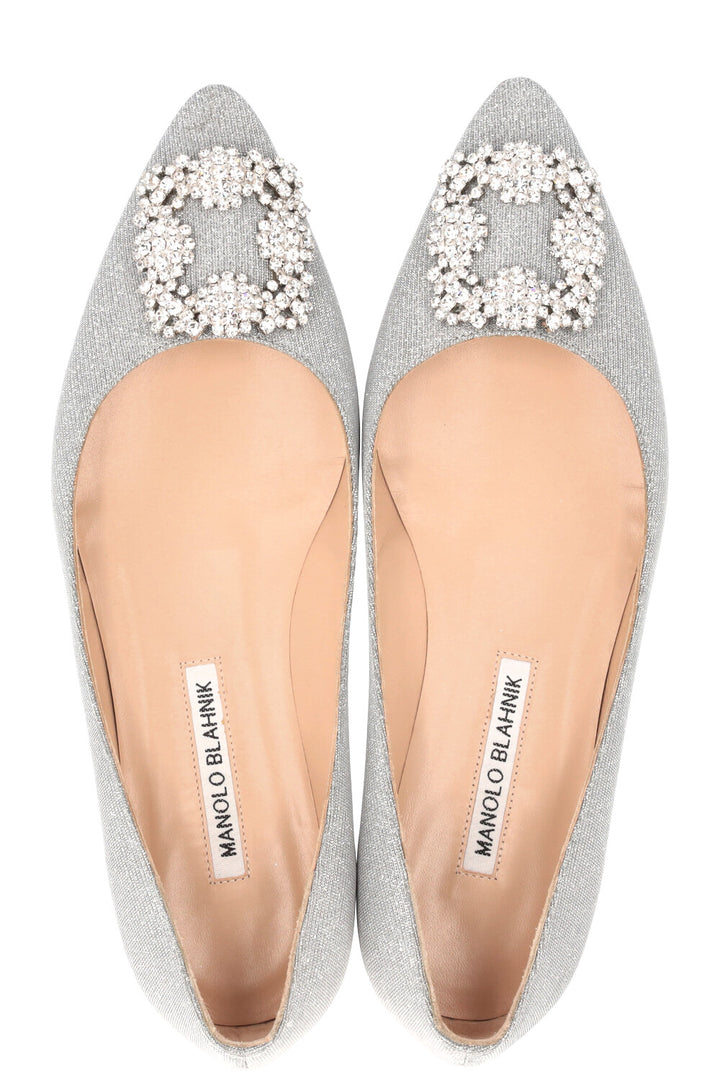 MANOLO BLAHNIK Hangisi Flats Silver