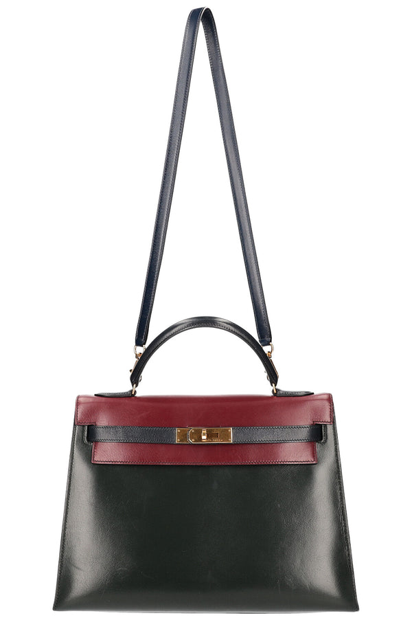 HERMÈS Kelly 32 Sellier Box Tricolor