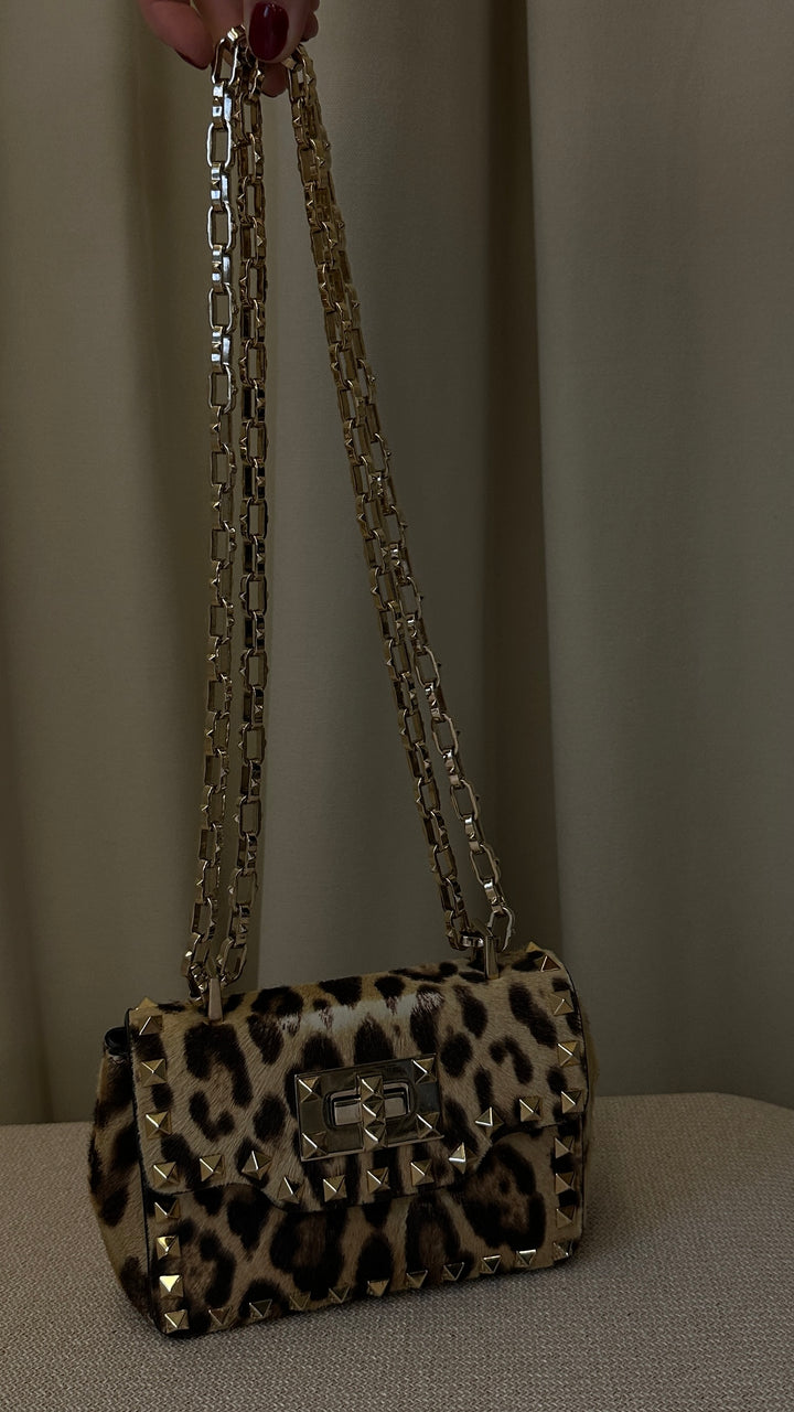 VALENTINO Mini Rockstud Crossbody Bag Cheetah Calf Hair
