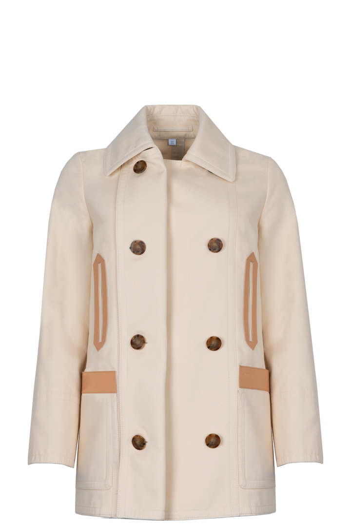 BURBERRY Leather Detail Patch Pocket Jacket Ivory