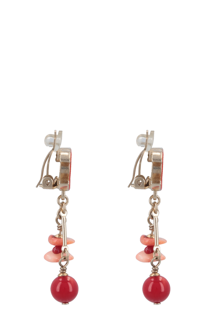 CHANEL 2011 Drop CC Beaded Ear Clips Enamel Red