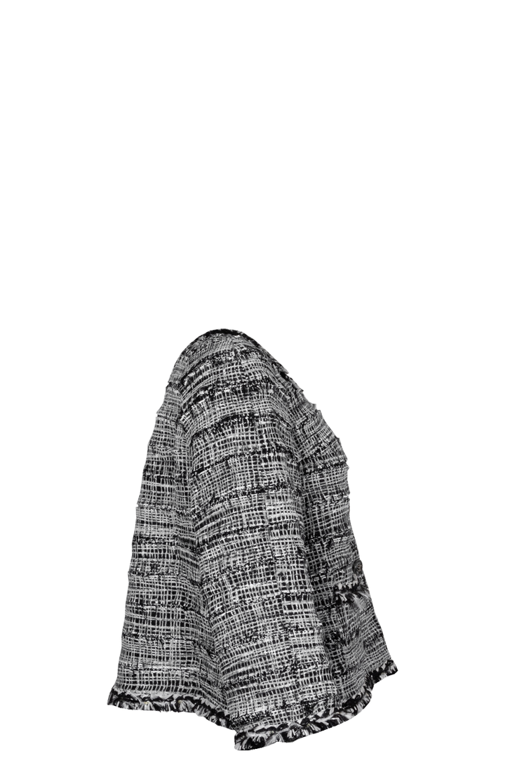CHANEL 2011 Feather Trim Boucle Jacket Black White