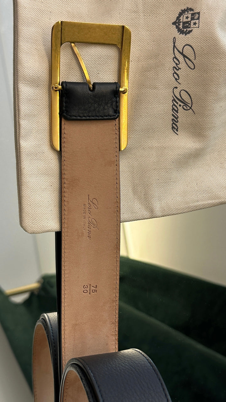LORO PIANA Belt Leather Navy Gold
